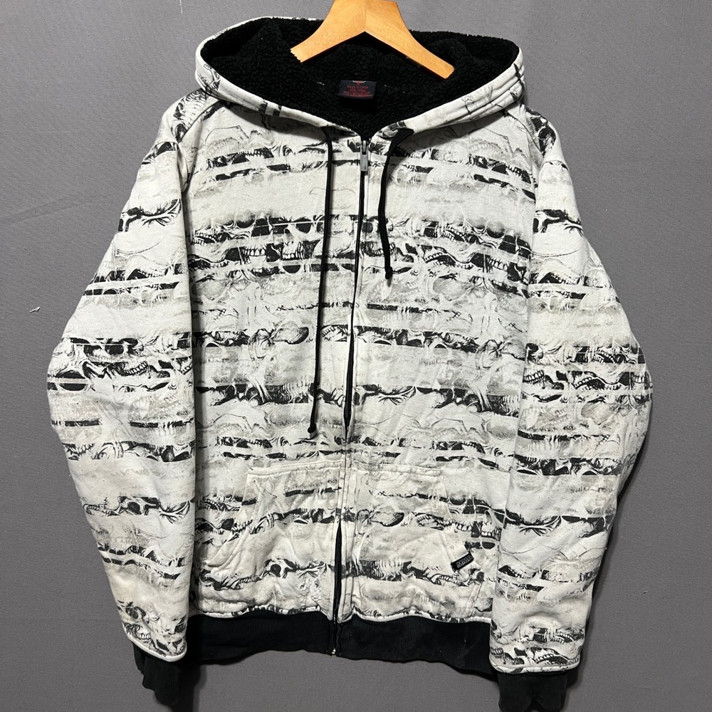 MMA Elite Tapout Hoodie Mens Medium AOP Skull Crossbones Sherpa Lined Full Zip